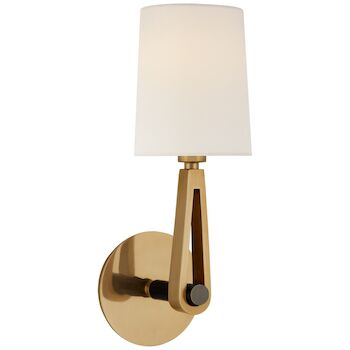 ALPHA SINGLE SCONCE WITH LINEN SHADE, Hand-Rubbed Antique Brass / Bronze, large