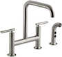 PURIST® TWO-HOLE DECK-MOUNT BRIDGE KITCHEN SINK FAUCET WITH 8-3/8-INCH SPOUT AND MATCHING FINISH SIDESPRAY, Vibrant Stainless, small