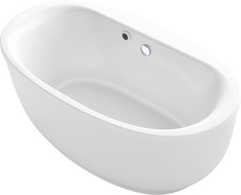 SUNSTRUCK® 66 X 36 INCHES OVAL FREESTANDING BATHTUB WITH BASK® HEATED SURFACE AND FLUTED SHROUD, White, large
