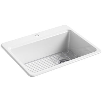 RIVERBY® 27 X 22 X 9-5/8 INCHES TOP-MOUNT SINGLE-BOWL KITCHEN SINK WITH BOTTOM SINK RACK, White, large