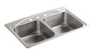 CADENCE® 33 X 22 X 8-5/16 INCHES TOP-MOUNT DOUBLE-EQUAL KITCHEN SINK WITH 4 FAUCET HOLES, Stainless Steel, medium