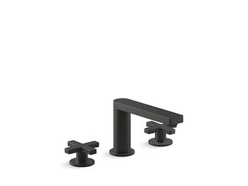 COMPOSED WIDESPREAD BATHROOM SINK FAUCET WITH CROSS HANDLES, Matte Black, large