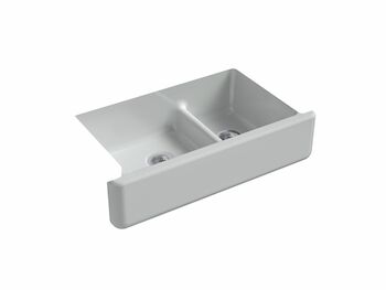 WHITEHAVEN® SELF-TRIMMING® SMART DIVIDE® 35-11/16 X 21-9/16 X 9-5/8 INCHES UNDER-MOUNT LARGE/MEDIUM DOUBLE-BOWL KITCHEN SINK WITH TALL APRON, Ice Grey, large