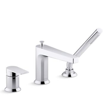 TAUT® 11 GPM DECK-MOUNT BATH FAUCET WITH HANDSHOWER, Polished Chrome, large