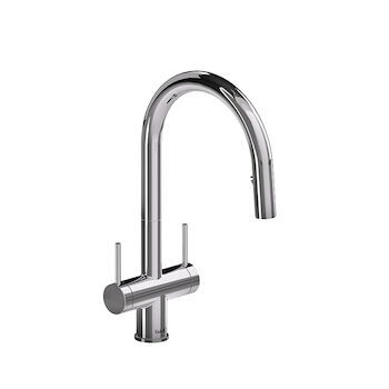 AZURE KITCHEN FAUCET WITH 2-JET BOOMERANG HAND SPRAY SYSTEM, Chrome, large