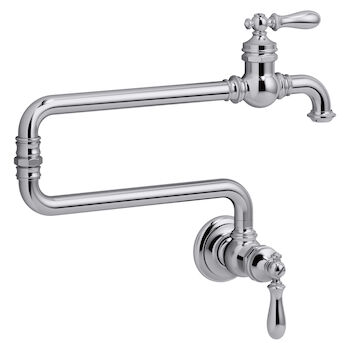 ARTIFACTS® SINGLE-HOLE WALL-MOUNT POT FILLER KITCHEN SINK FAUCET WITH 22-INCH EXTENDED SPOUT, Polished Chrome, large