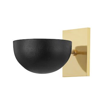 WELLS ONE LIGHT WALL SCONCE, Aged Brass / Black Plaster, large
