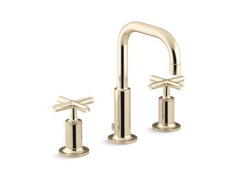 PURIST WIDESPREAD BATHROOM SINK FAUCET WITH CROSS HANDLES, 1.2 GPM, Vibrant French Gold, large