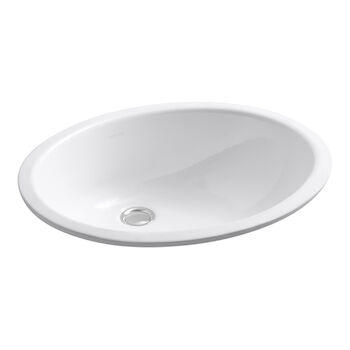 CAXTON® OVAL 17 X 14 INCHES UNDERMOUNT BATHROOM SINK WITH GLAZED UNDERSIDE AND CLAMP ASSEMBLY, White, large