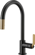 LITZE PULL-DOWN FAUCET WITH ARC SPOUT AND INDUSTRIAL HANDLE, Matte Black/Luxe Gold, medium