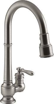 ARTIFACTS® SINGLE-HOLE KITCHEN SINK FAUCET WITH 17-5/8-INCH PULL-DOWN SPOUT, DOCKNETIK® MAGNETIC DOCKING SYSTEM, AND 3-FUNCTION SPRAYHEAD FEATURING SWEEP® AND BERRYSOFT® SPRAY, Vibrant Stainless, large