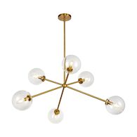 CASSIA 40" 6 LIGHT CHANDELIER WITH CLEAR GLASS SHADES, Aged Brass / Clear Glass, medium