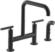 PURIST® TWO-HOLE DECK-MOUNT BRIDGE KITCHEN SINK FAUCET WITH 8-3/8-INCH SPOUT AND MATCHING FINISH SIDESPRAY, Matte Black, medium