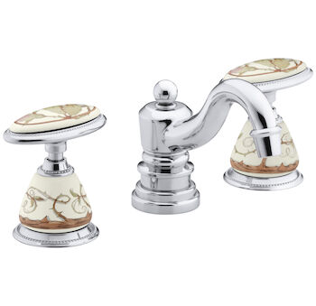 BRIAR ROSE DESIGN ON ANTIQUE CERAMIC HANDLE INSETS AND SKIRTS FOR BATHROOM SINK FAUCETS, Biscuit, large