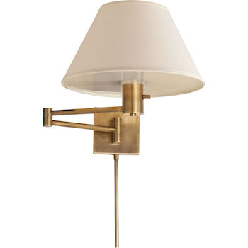 STUDIO CLASSIC 25-INCH SWING ARM WALL LAMP WITH LINEN SHADE, Hand-Rubbed Antique Brass, large