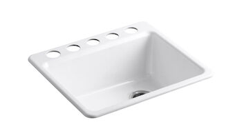 RIVERBY® 25 X 22 X 9-5/8 INCHES UNDER-MOUNT SINGLE-BOWL KITCHEN SINK WITH SINK RACK, White, large