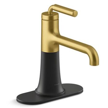 TONE™ SINGLE-HANDLE BATHROOM SINK FAUCET, 1.0 GPM, Matte Black with Moderne Brass, large