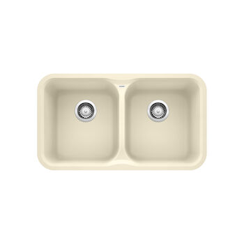 VISION UNDERMOUNT DOUBLE BOWL KITCHEN SINK, Biscuit, large