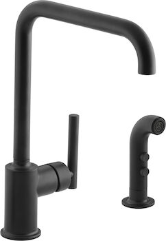 PURIST® TWO-HOLE KITCHEN SINK FAUCET WITH 8-INCH SPOUT AND MATCHING FINISH SIDESPRAY, Matte Black, large