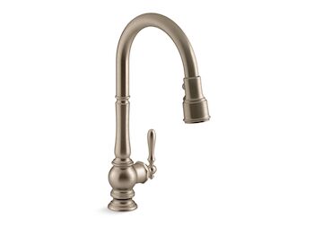ARTIFACTS PULL-DOWN KITCHEN SINK FAUCET WITH THREE-FUNCTION SPRAYHEAD, Vibrant Brushed Bronze, large