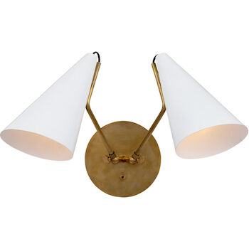 AERIN CLEMENTE 2-LIGHT 17-INCH WALL SCONCE LIGHT, White and Brass, large
