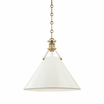 PAINTED NO.2 ONE LIGHT 16" PENDANT, Aged Brass / Off White, large