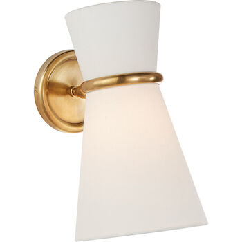 AERIN CLARKSON 1-LIGHT 7-INCH WALL SCONCE WITH LINEN SHADE, Hand-Rubbed Antique Brass, large